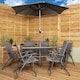 image 1 of Samuel Alexander Outdoor 6 Seater Glass Top Table and Chairs Patio Set with Parasol in Grey