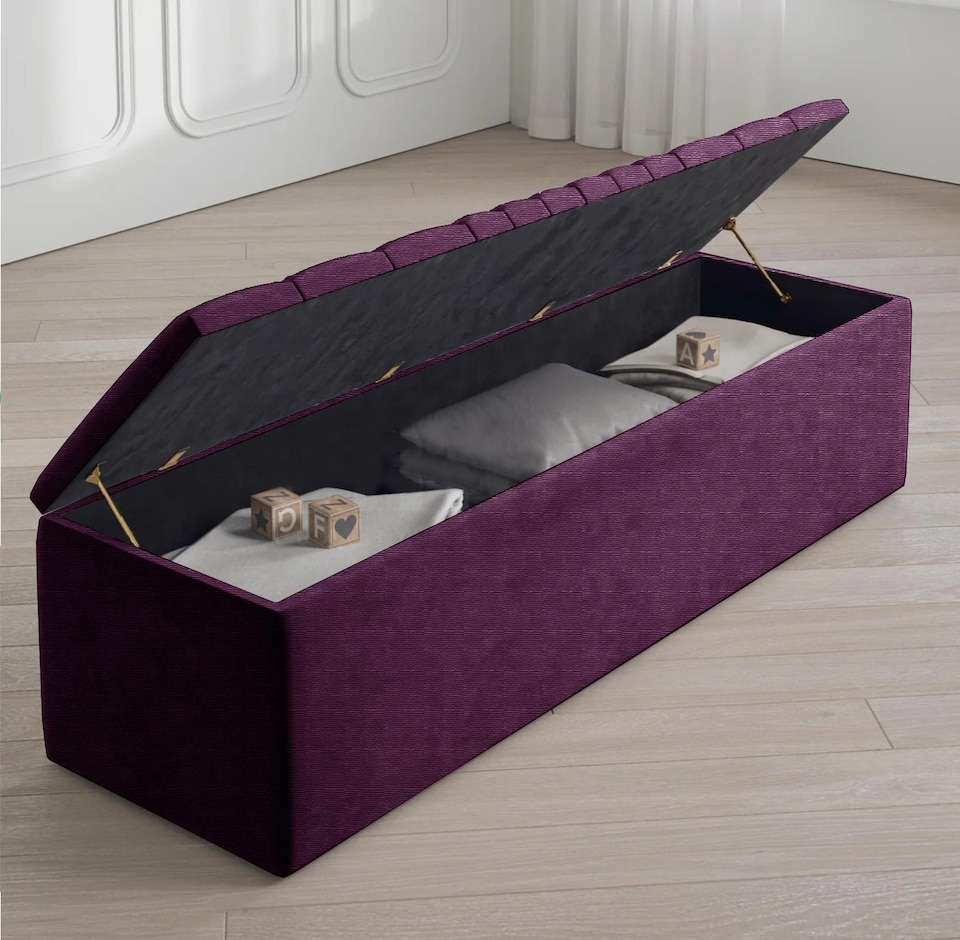 image 1 of Safar 180cm Large Ottoman Storage Box - Naples Shoes Bench - Purple Lined Upholstery Blanket Storage Box