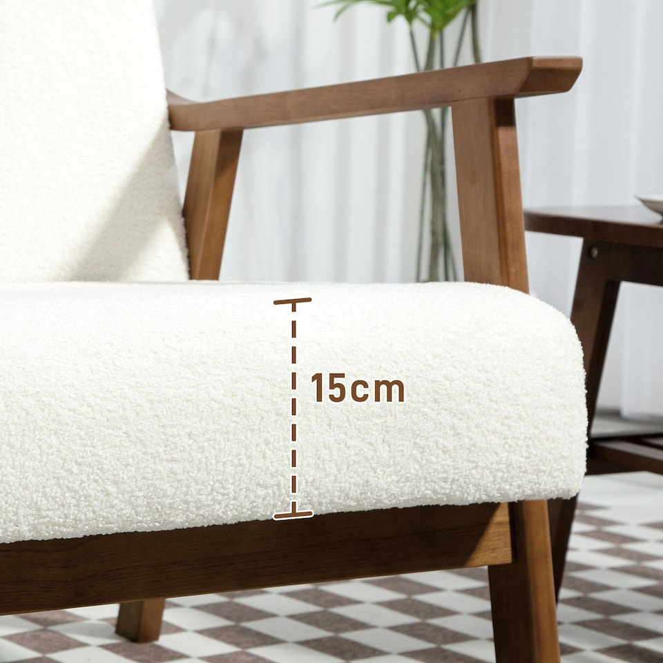 image 1 of HOMCOM Boucle Accent Chair Armchair W/ Wide Seat for Living Room Bedroom, White