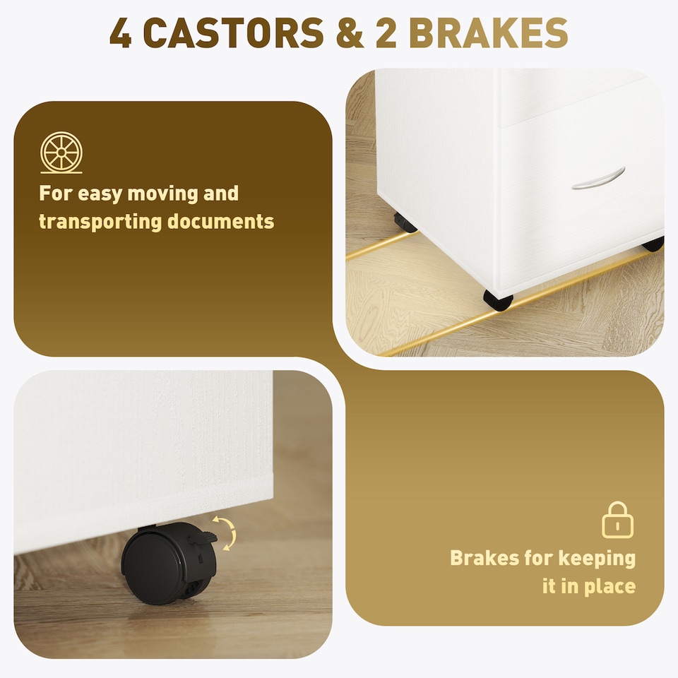 image 1 of HOMCOM 2 Drawer Lockable Filing Cabinet with Wheels, Mobile Filing Cabinet for Home Office, Small Printer Stand, White Wood Grain