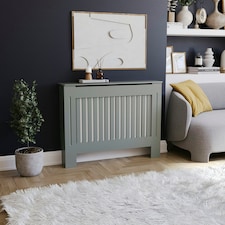 Vida Designs Chelsea Radiator Cover Painted MDF Slatted Cabinet, Grey, 112cm