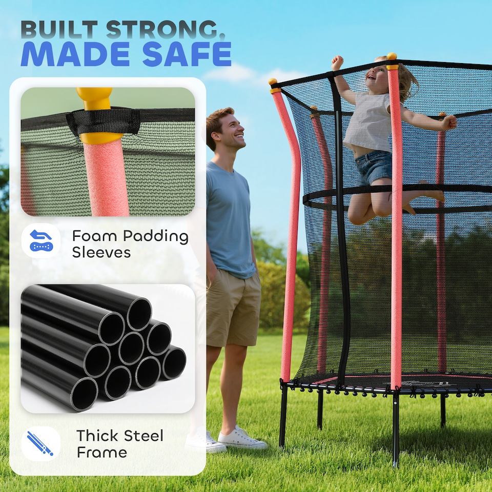 image 1 of HOMCOM 4FT Kids Trampoline w/ Enclosure Indoor Outdoor for 3-10 Years Red
