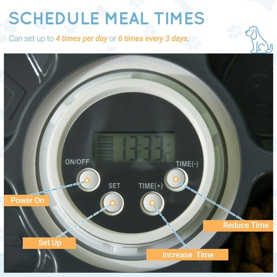 image 1 of PawHut Pet Feeder w/ Digital Timer Six-Meal Food Dispenser Trays White