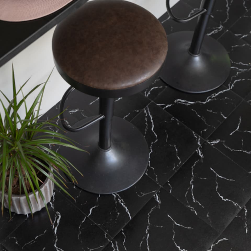 image 1 of d-c-fix Black Marble 30.48 x 30.48cm Self-adhesive Vinyl Floor Tiles Pack 33 | 3sqm