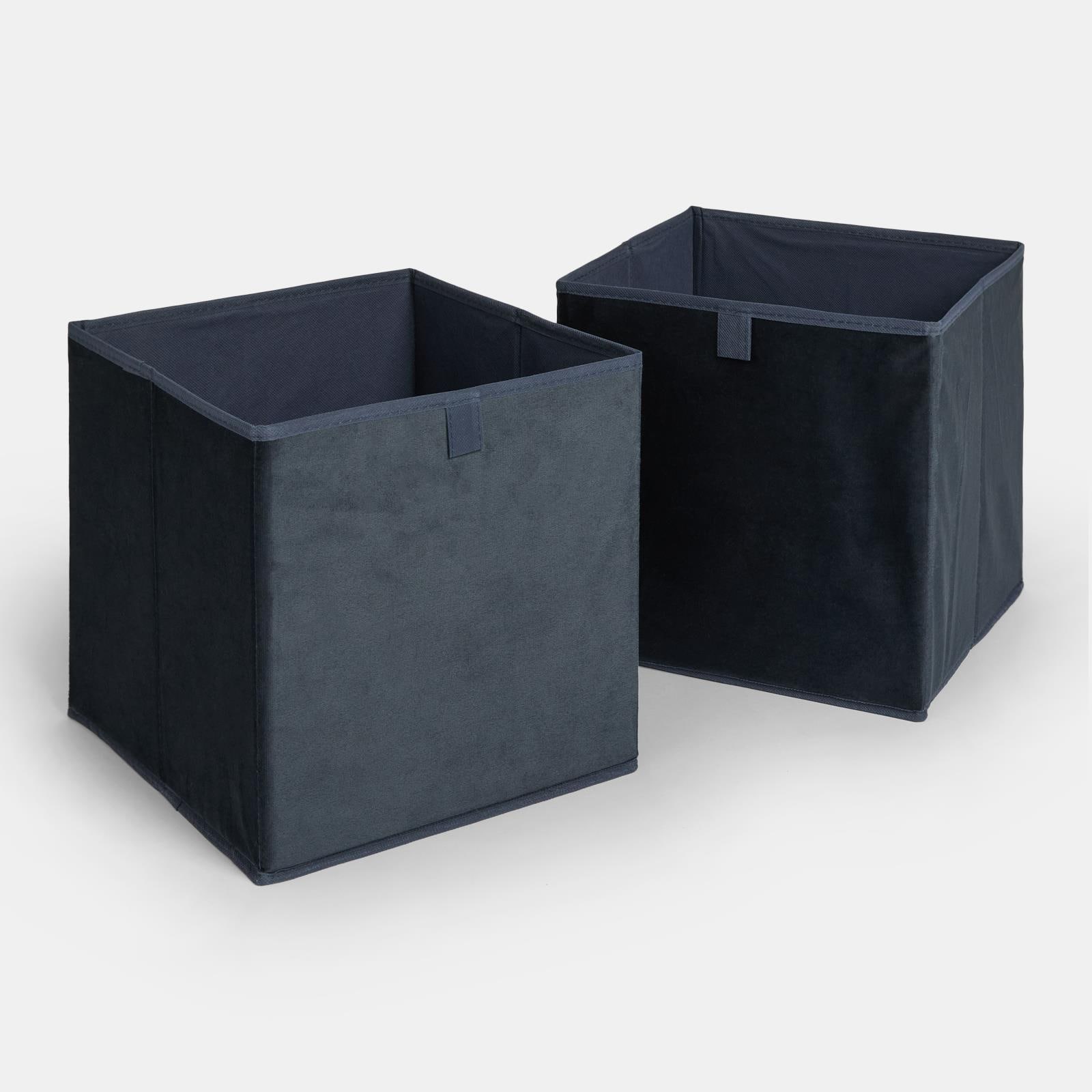 OHS 2 x Matte Velvet Cube Storage Box Folding Organiser Home Decor in Navy