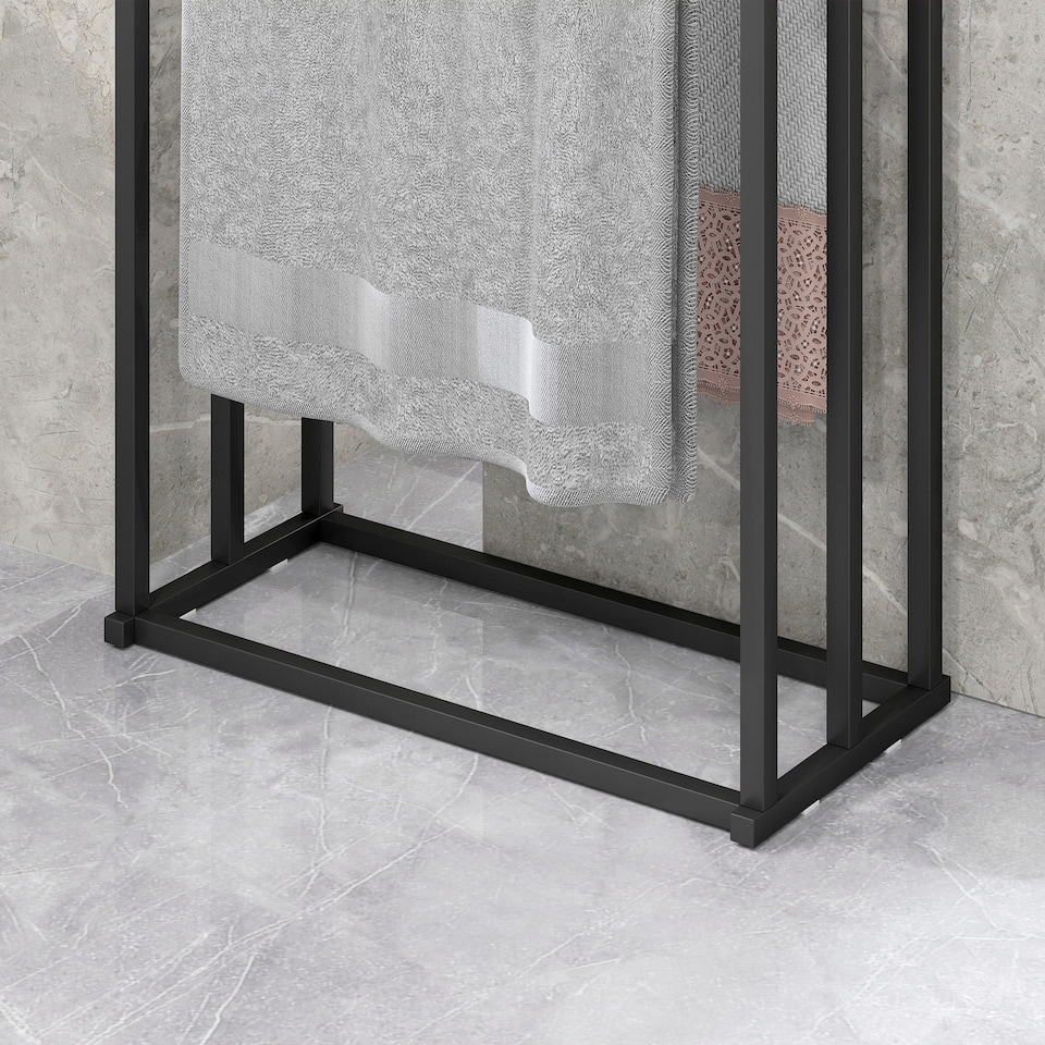 image 1 of HOMCOM Freestanding Towel Rack, Steel Towel Rail Holder with 3 Bars, Black