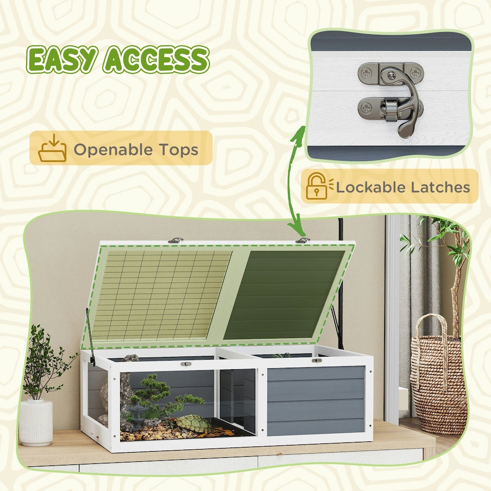 image 1 of PawHut Tortoise House, Wooden Tortoise Table w/ Lamp Holder - Grey