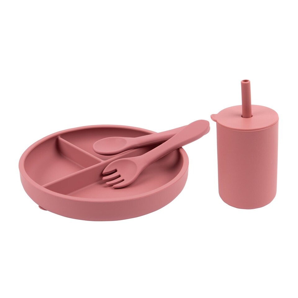 image 1 of Tiny Dining 3pc Baby Silicone Suction Feeding Set - Dusty Rose