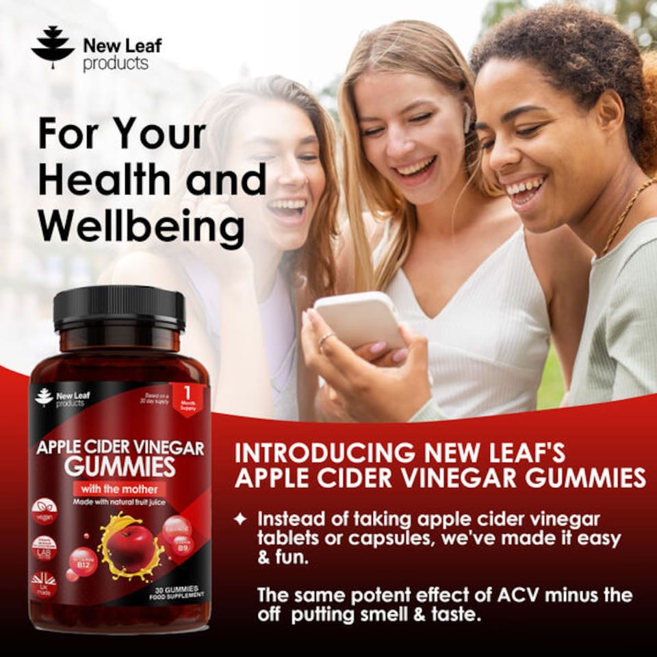 image 1 of Apple Cider Vinegar, 30 Vegan Gummies + Vitamin B12 Folate