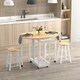 image 3 of HOMCOM 3pc Wooden Kitchen Cart Trollet Table Folding Stools Space-saving