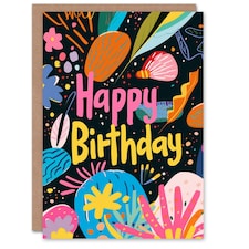 Retro 1990s Bright Colourful Drawing Birthday Card