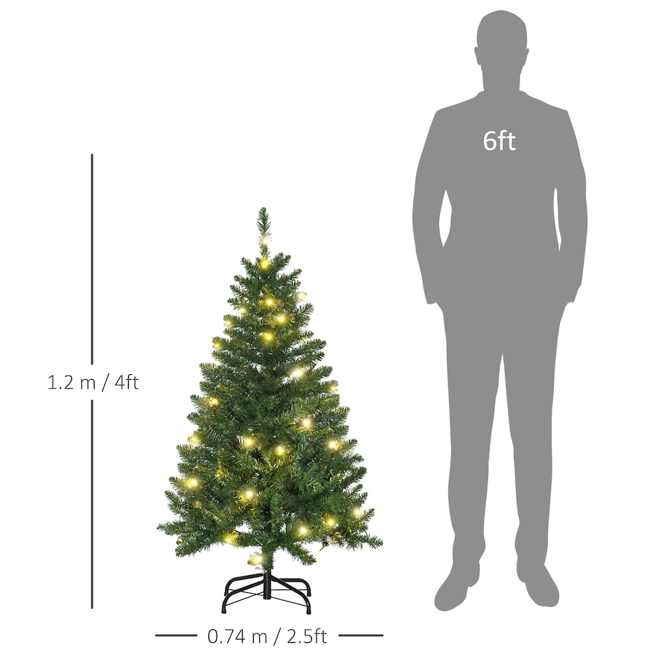 image 1 of HOMCOM 4FT Prelit Artificial Christmas Tree w/ Warm White Light Xmas Decoration