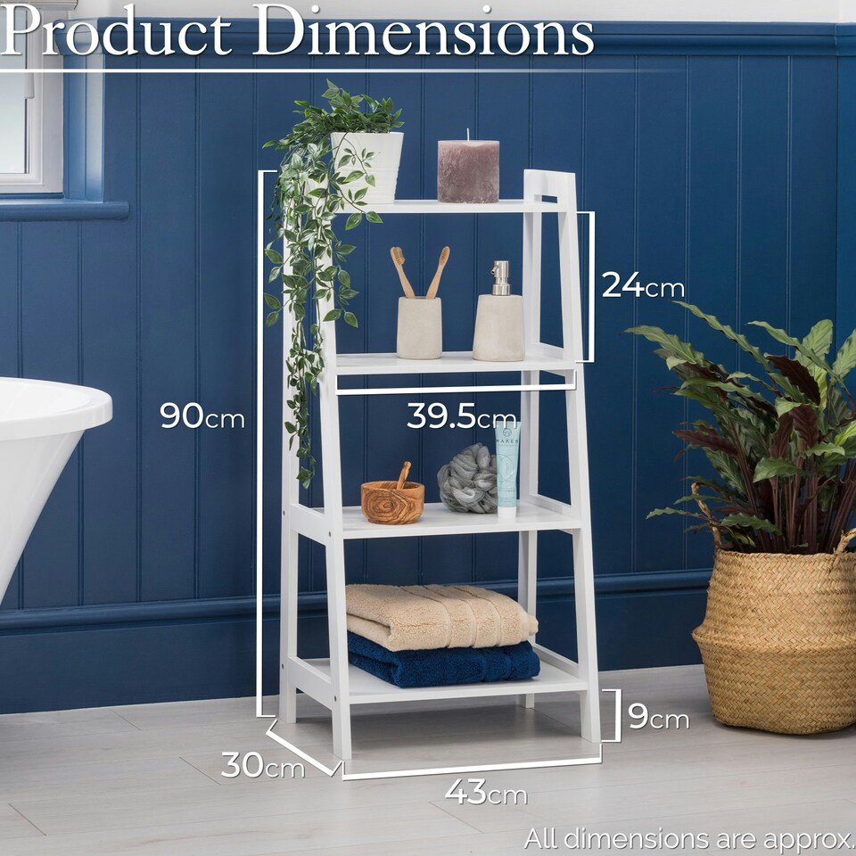 image 1 of Christow White Ladder Shelf Wooden 4 Tier Storage Unit Display Stand Bathroom