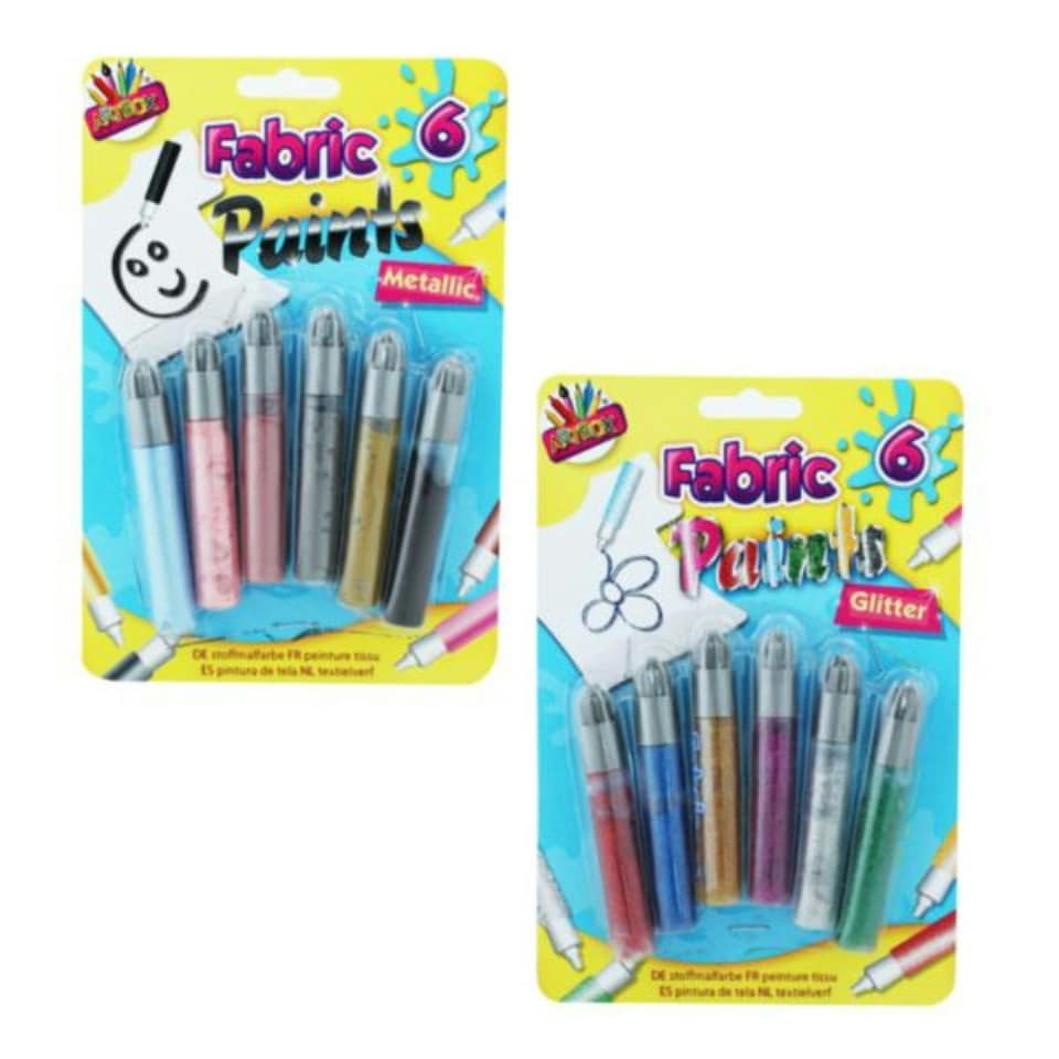 image 1 of Pack of 6 Assorted Glitter & Metallic Fabric Paints