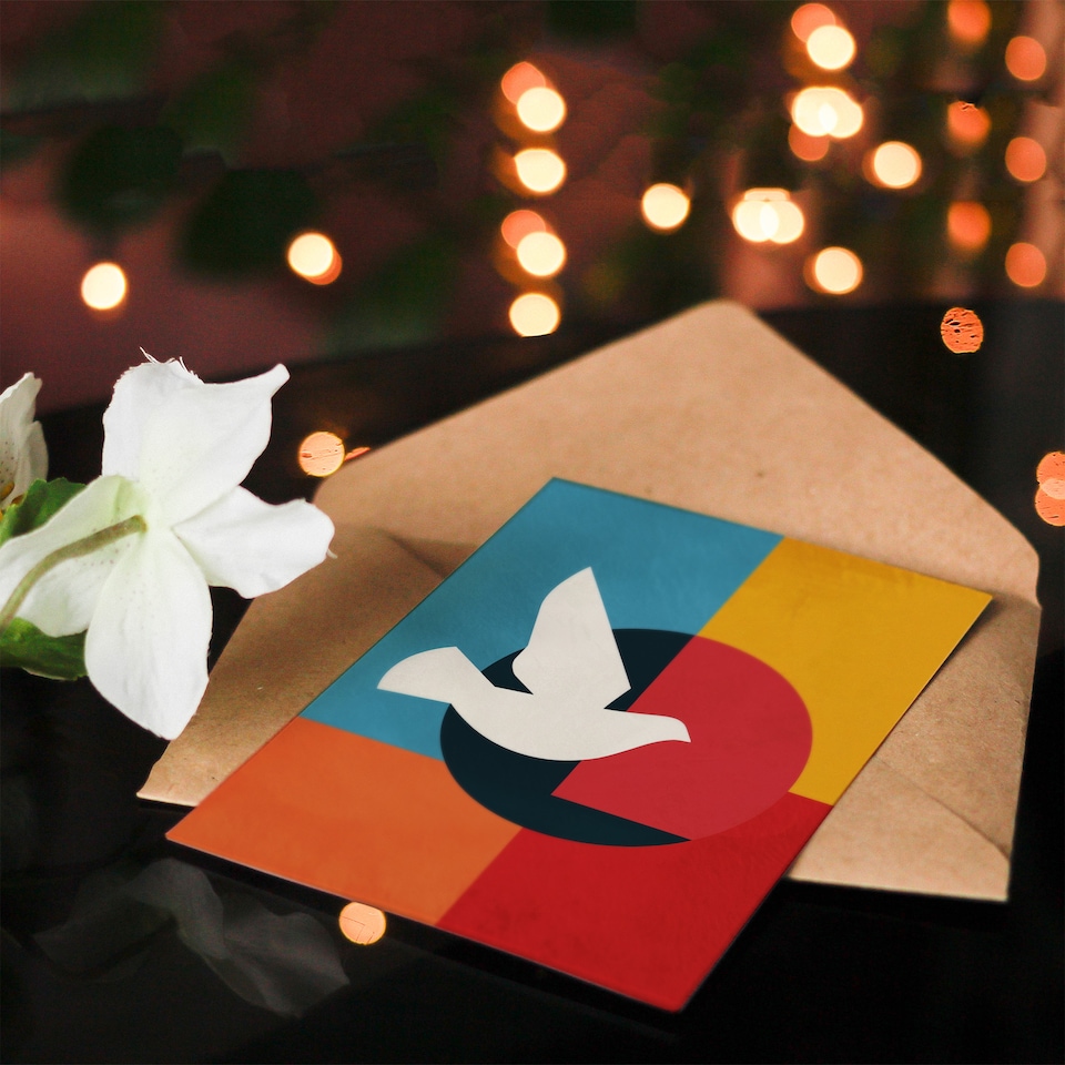 image 1 of Peace Dove Sun Abstract Geometric Bauhaus Design Thank You Card