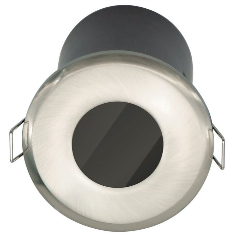 image 1 of Set of 8 Fire Rated Bathroom Downlights - Brushed Steel IP65 Recessed Downlights | Chrome | Clear | 8
