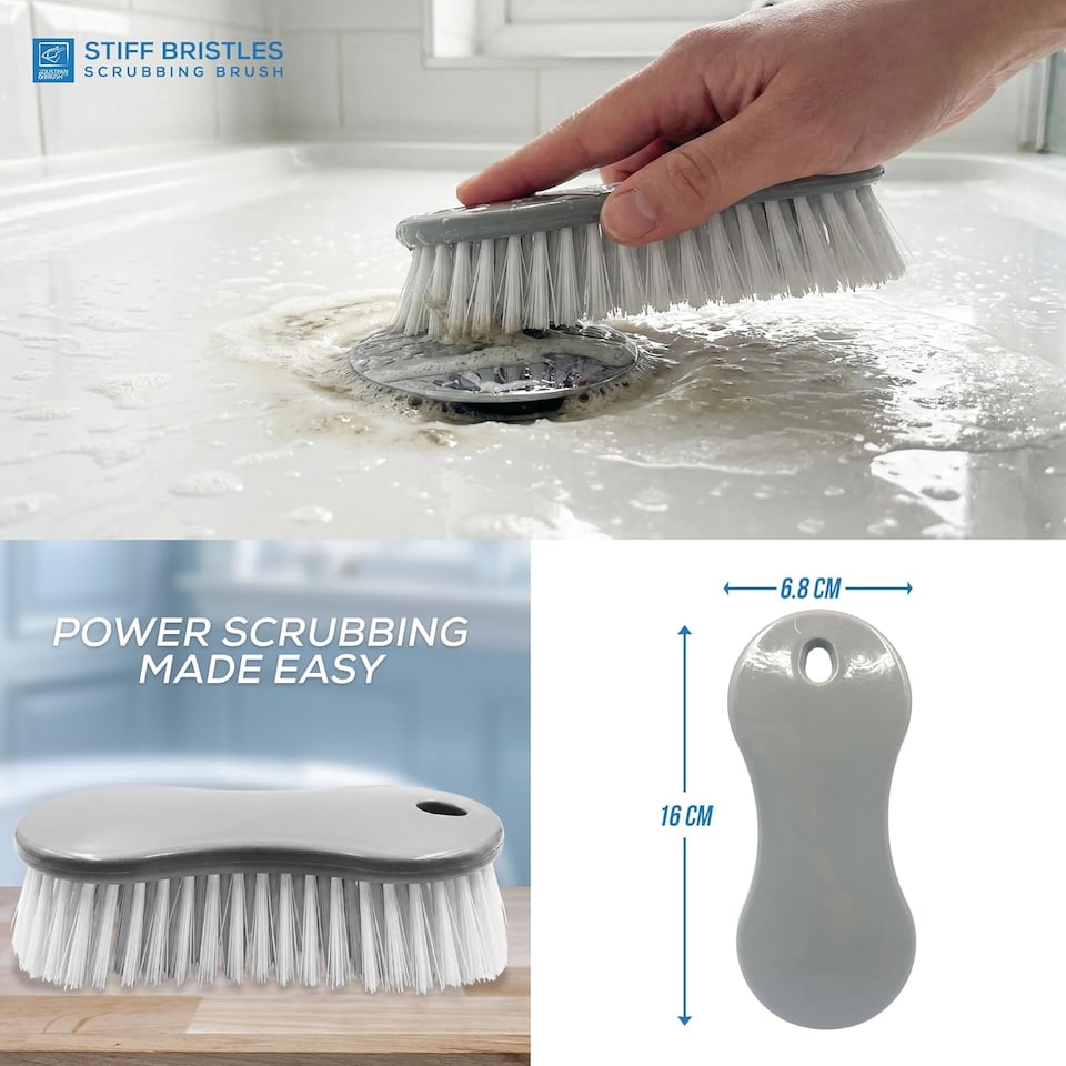 image 1 of Multi Surface Scrub Brushes Stiff Bristle Hand Brush for Floors, Carpets, Kitchen & Bathroom - Pack of 1 | Grey
