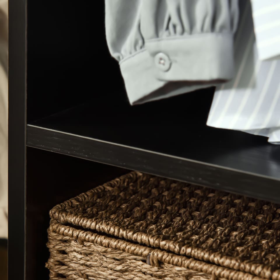 image 1 of HOMCOM Open Wardrobe on Wheels, Bedroom Wardrobe with Clothes Hanging Rail, 2 Storage Shelves, Mobile Garment Rack for Cloakroom, Hallway, Black