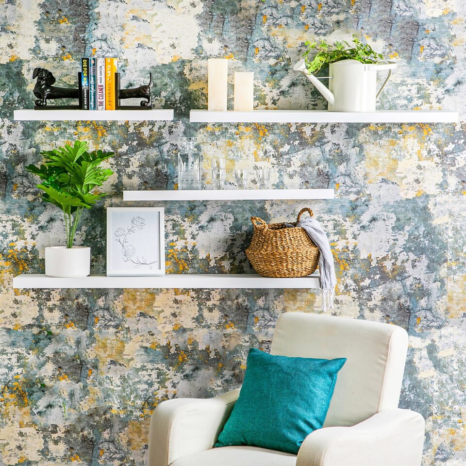 image 1 of Harbour Housewares Modern Floating Wall Shelves - 80cm - White