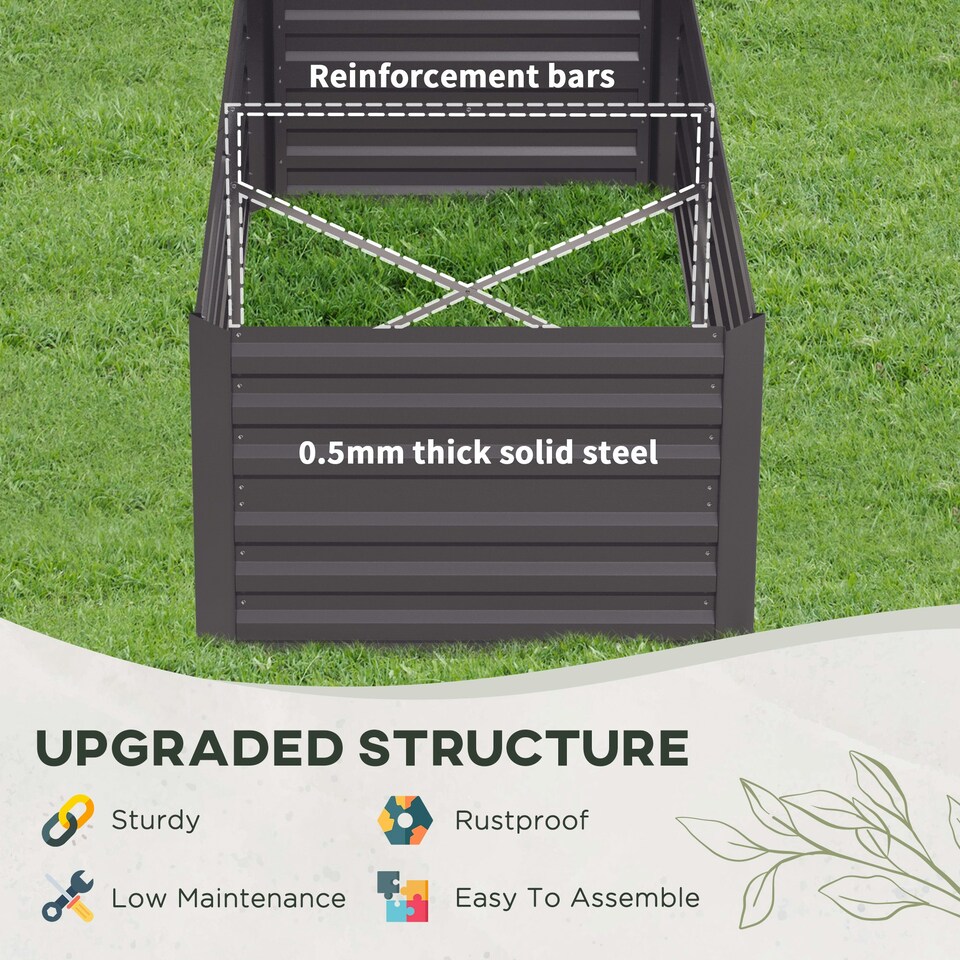 image 1 of Outsunny Galvanised Steel Outdoor Raised Bed w/ Reinforced Rods, Dark Grey