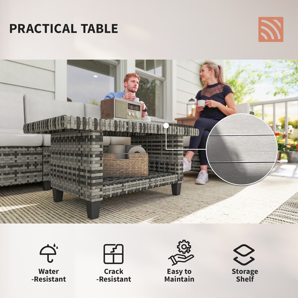 image 1 of Outsunny 6 Pieces Rattan Garden Furniture Set, 5 Seater Wicker Outdoor Furniture Set with 2 Armchairs, Steel Frame Coffee Table and Cushions for Balcony, Porch, Light Grey