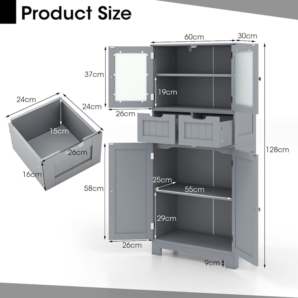 image 1 of COSTWAY Bathroom Storage Cabinet Floor Organizer Grey Grey