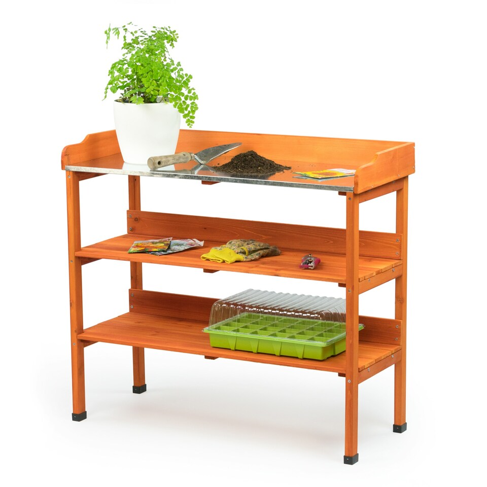 image 1 of KCT 3 Tier Wooden Garden Potting Bench Brown