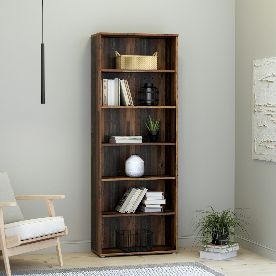 image 1 of Essential Wide 5 Shelf Bookcase in Vintage Oak