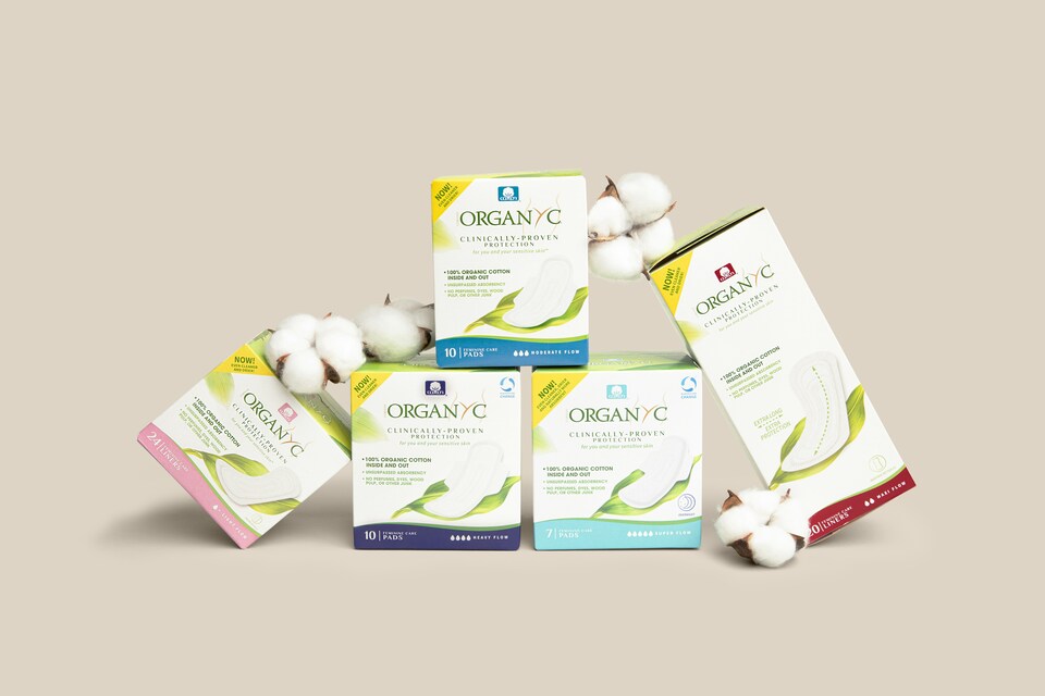 image 1 of Organyc Heavy Flow (with folded wings) Period Pads - 40 Pads Total (4 Packs of 10)