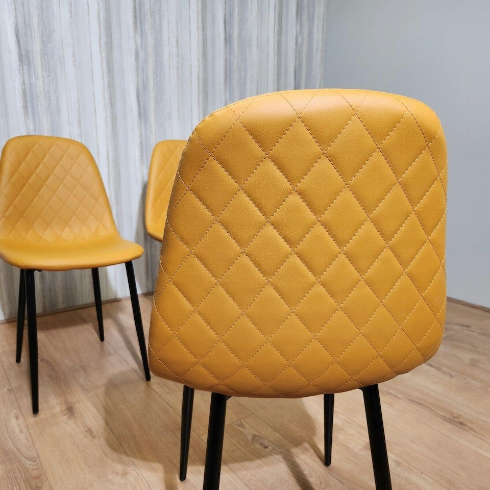 image 1 of Dining Chairs Set of 4 Mustard Leather Kitchen Chairs Brown