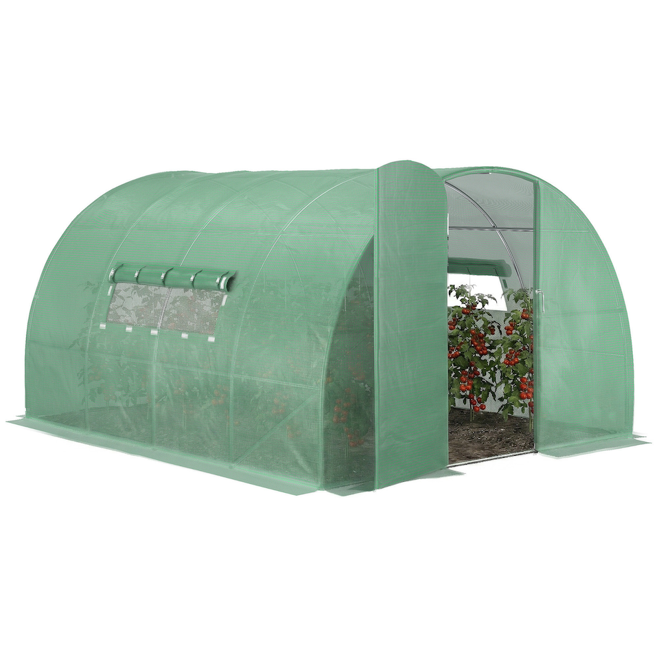 image 1 of Outsunny 4 x 3M Walk-in Garden Polytunnel Greenhouse Galvanised Steel W/ Door | Green