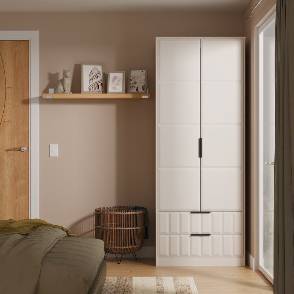 image 1 of Seattle Tall 2 Drawer Double Wardrobe in Kashmir Matt (Ready Assembled) | Cream | Kashmir Matt