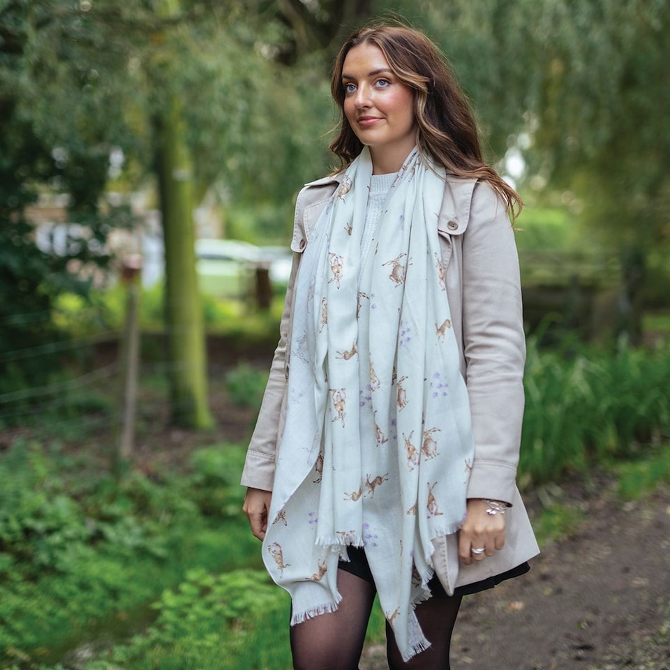 image 1 of Wrendale Designs Hare Brained Scarf with Gift Bag