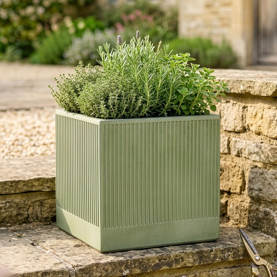 image 1 of Dibor Medium Fibre Clay Outdoor Garden Planter – Sage Green