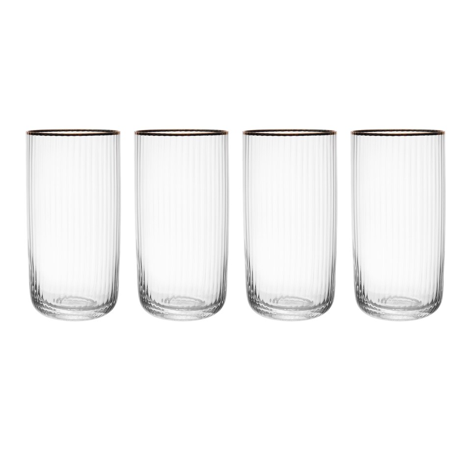 image 1 of Mikasa Highball Cocktail Glasses Set Clear Ridged Crystal 375ml Set of 4
