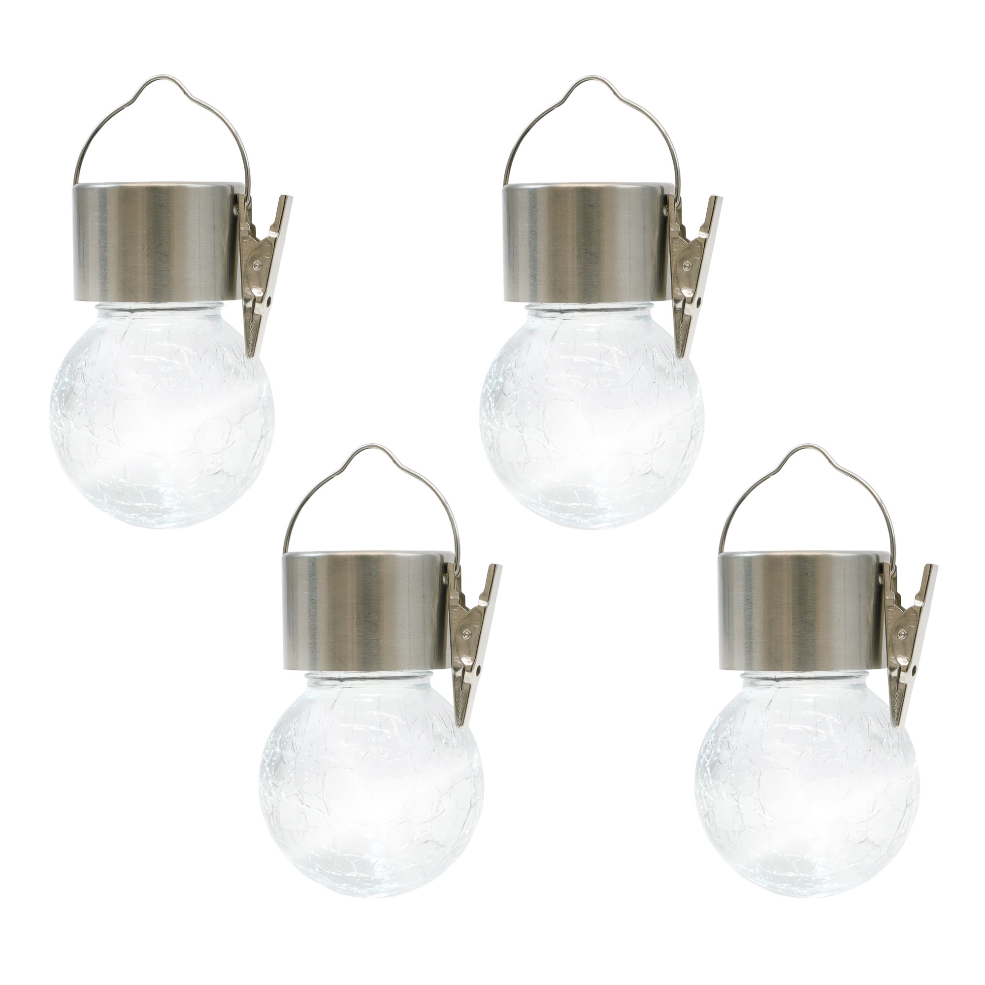 Pack of 4 Solar Hanging Crackle Balls Warm White LED