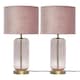 image 1 of Set of 2 Walpole - Blush Glass and Antique Brass 49cm Table Lamps with Pink Velvet Shade | Yellow | Pink | Large | 2