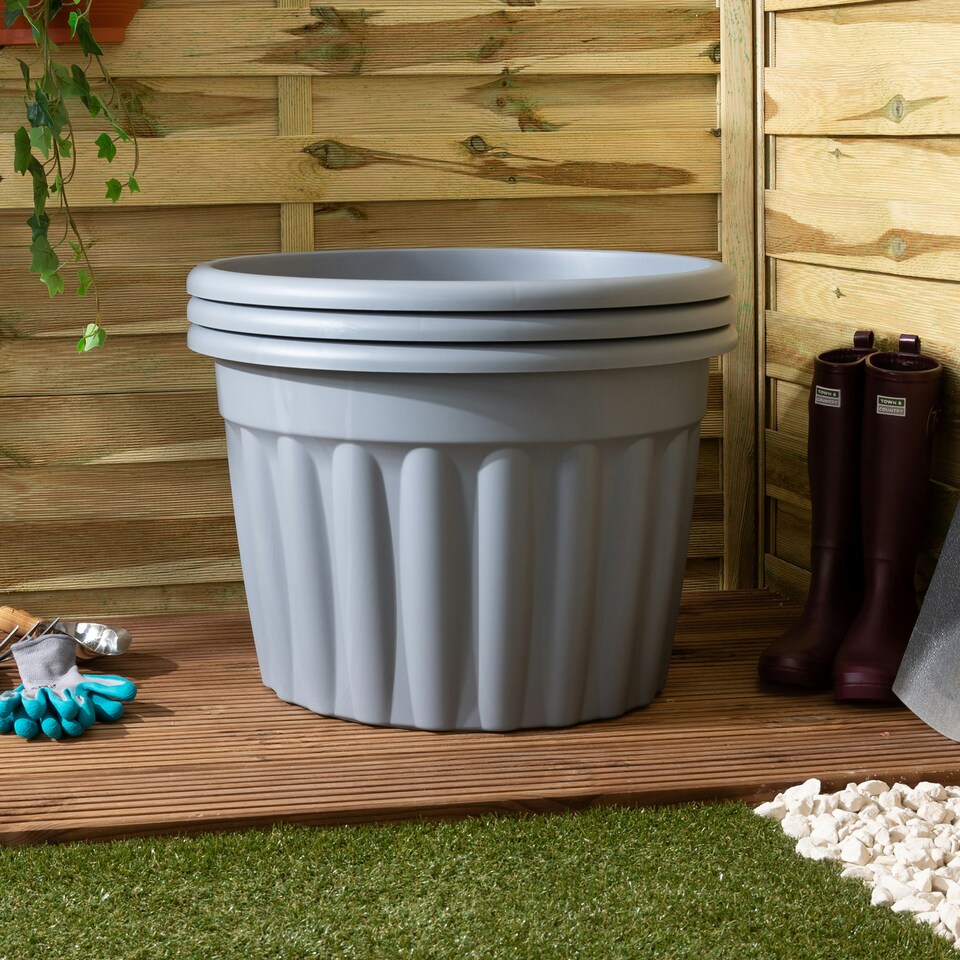 image 1 of Vista 3x 60cm Round Plastic Garden Planters Grey
