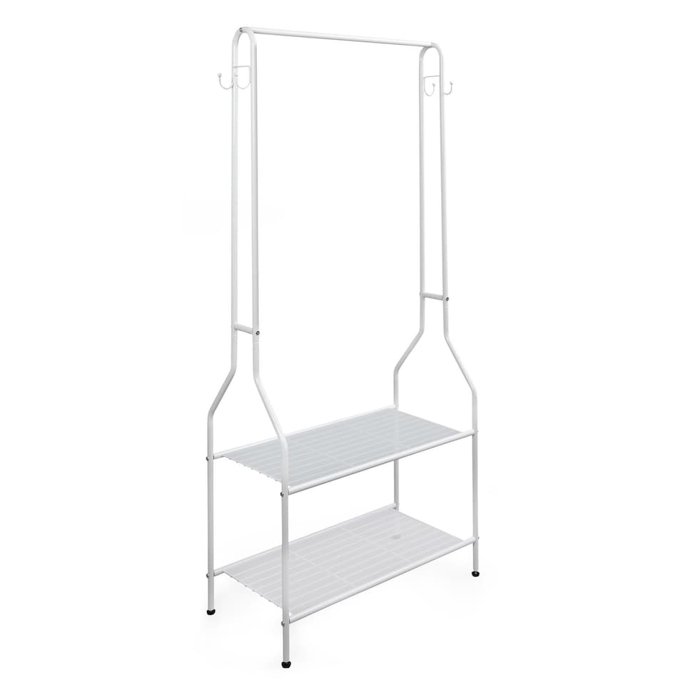 image 1 of House of Home Clothes Rack Steel White Clothing Rail With Two Shelves Hanging Hooks 5ft Height | White