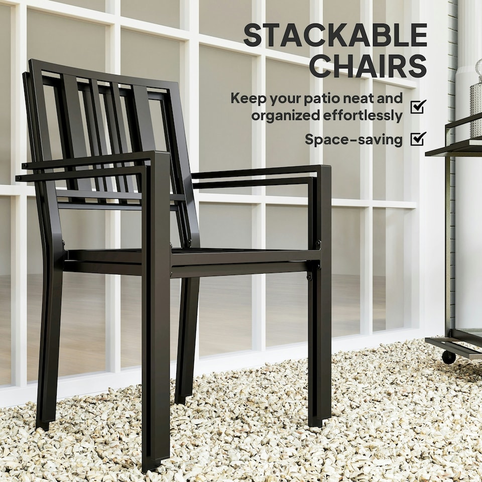 image 1 of Outsunny 2 PCs Stackable Outdoor Garden Chairs with Metal Slatted Design, Black
