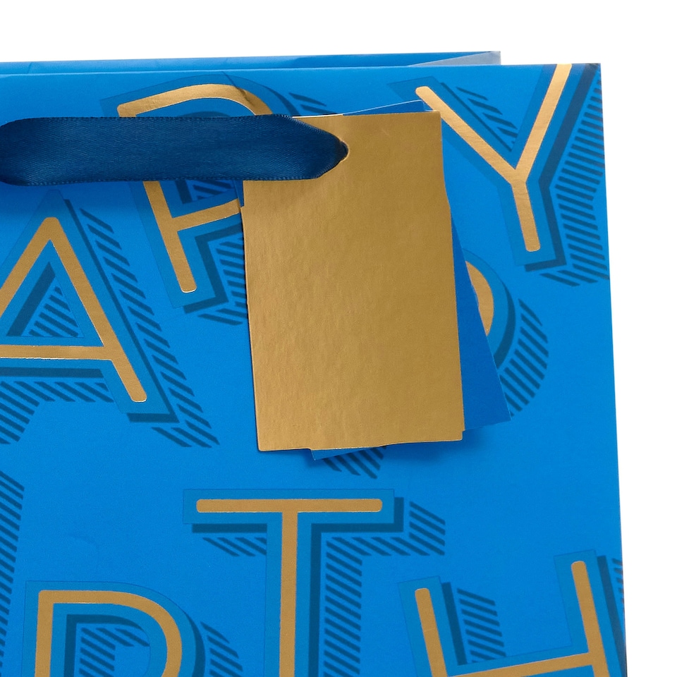 image 1 of Multipack of 3 Medium Gift Bags | Party Bags for Presents | Birthdays | For Him/Friend | Blue & Gold Design