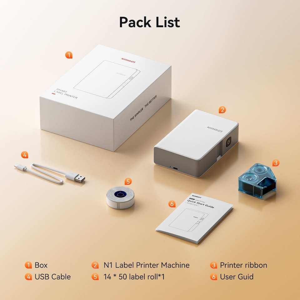 image 1 of NIIMBOT N1 Bluetooth Thermal Transfer Label Printer with Label Roll White