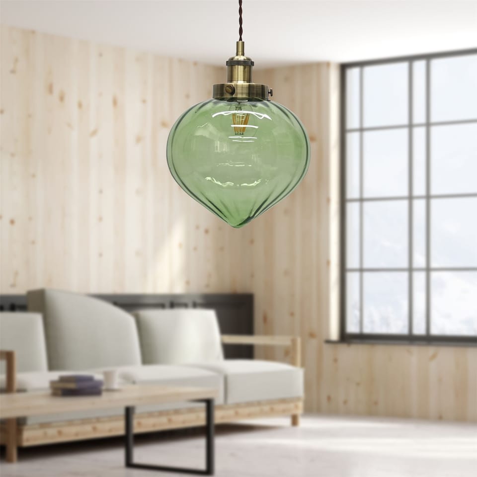 image 1 of Layla - Green Glass Easy Fit Pendant Shade with Antique Brass Detail