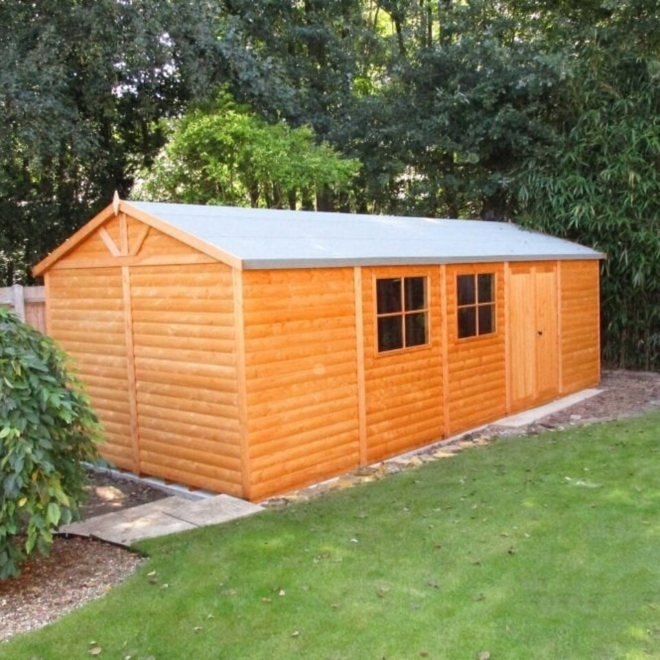 image 1 of Shiplap Mammoth Loglap 12 x 30 Feet Shed Double Door with Two Opening Window Brown
