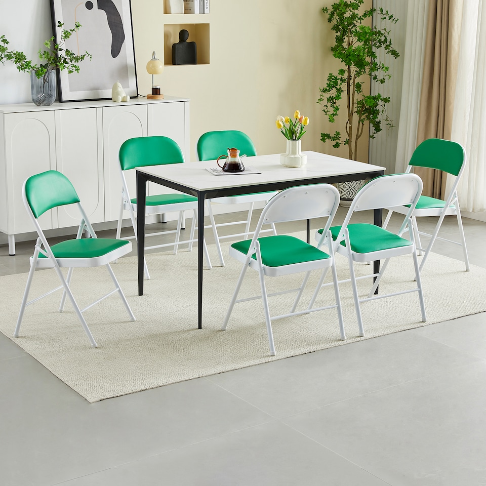 image 1 of Set of 6 Folding Dining Chairs with Metal Frame and Padded Seats