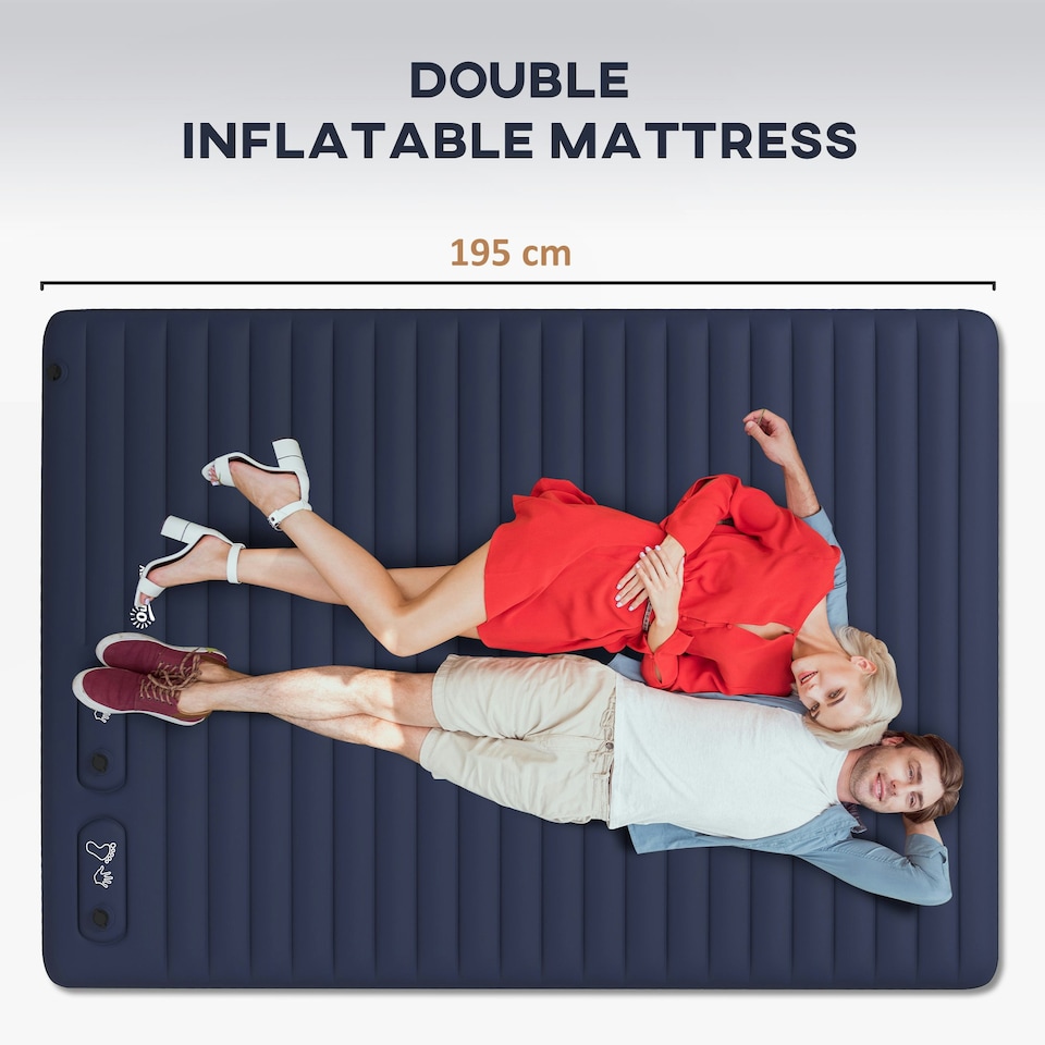 image 1 of Outsunny Double Air Bed Inflatable Mattress, 195 x 140 x 10cm, Blue