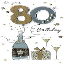 Champagne & Gift 80th Birthday Card Hand-Finished Champagne Range