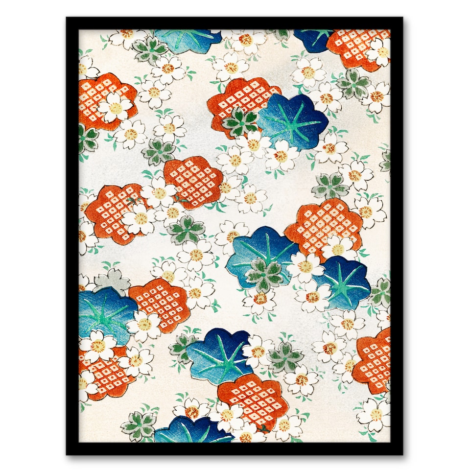 image 1 of Shin Bijutsukai Framed Wall Art Print Vintage Floral Flower Pattern Home Décor