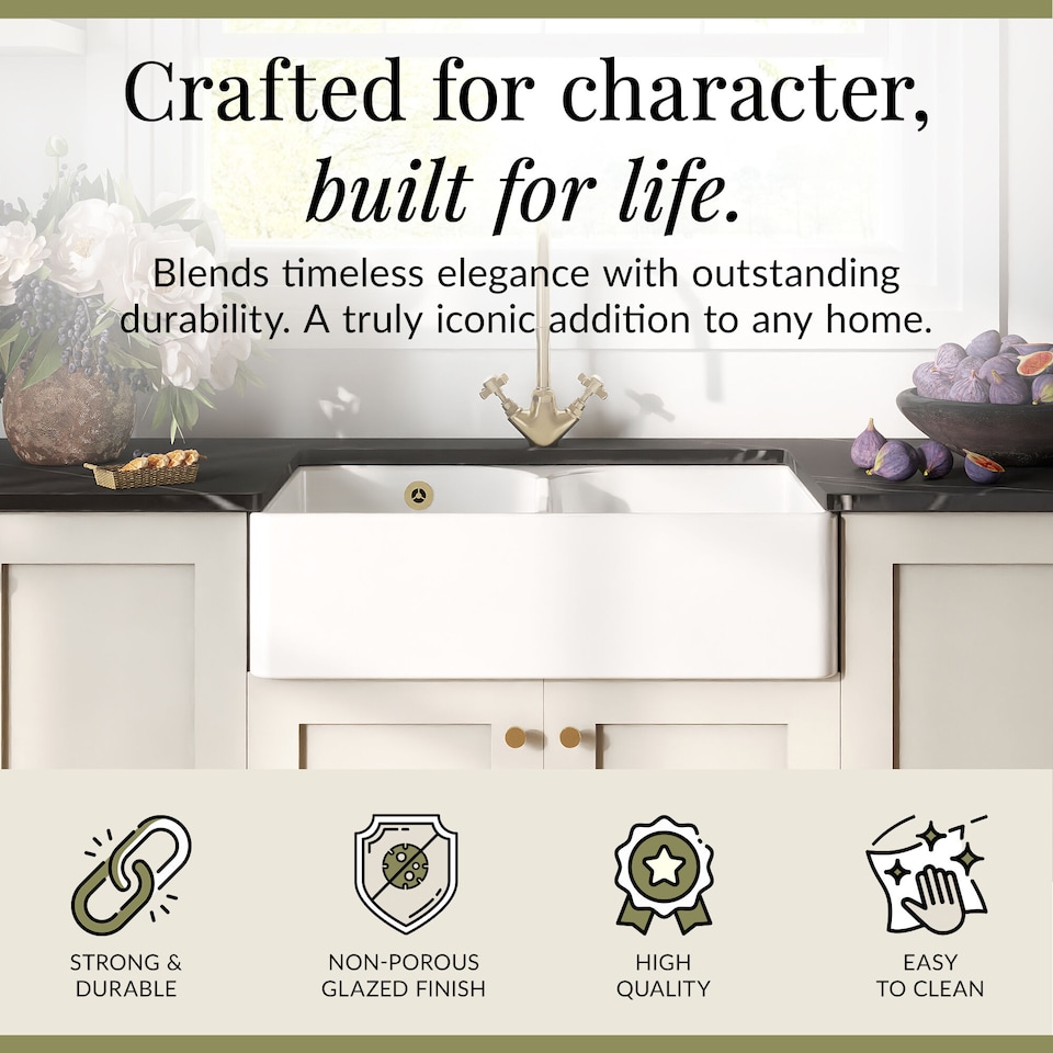 image 1 of Balterley Fireclay Double Bowl Stepped Weir Butler Kitchen Sink - with Overflow | White | White | 1