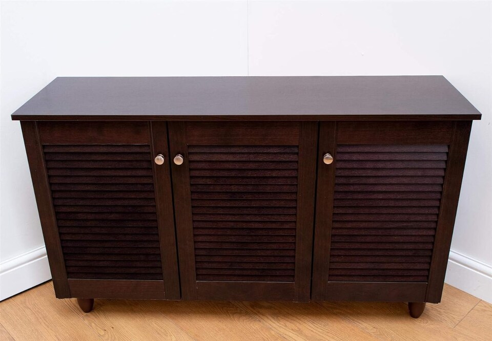 image 1 of Essentials Modern Shoe Storage Cabinet 3 Doors Footwear Stand Rack Unit Cupboard Dark Wenge